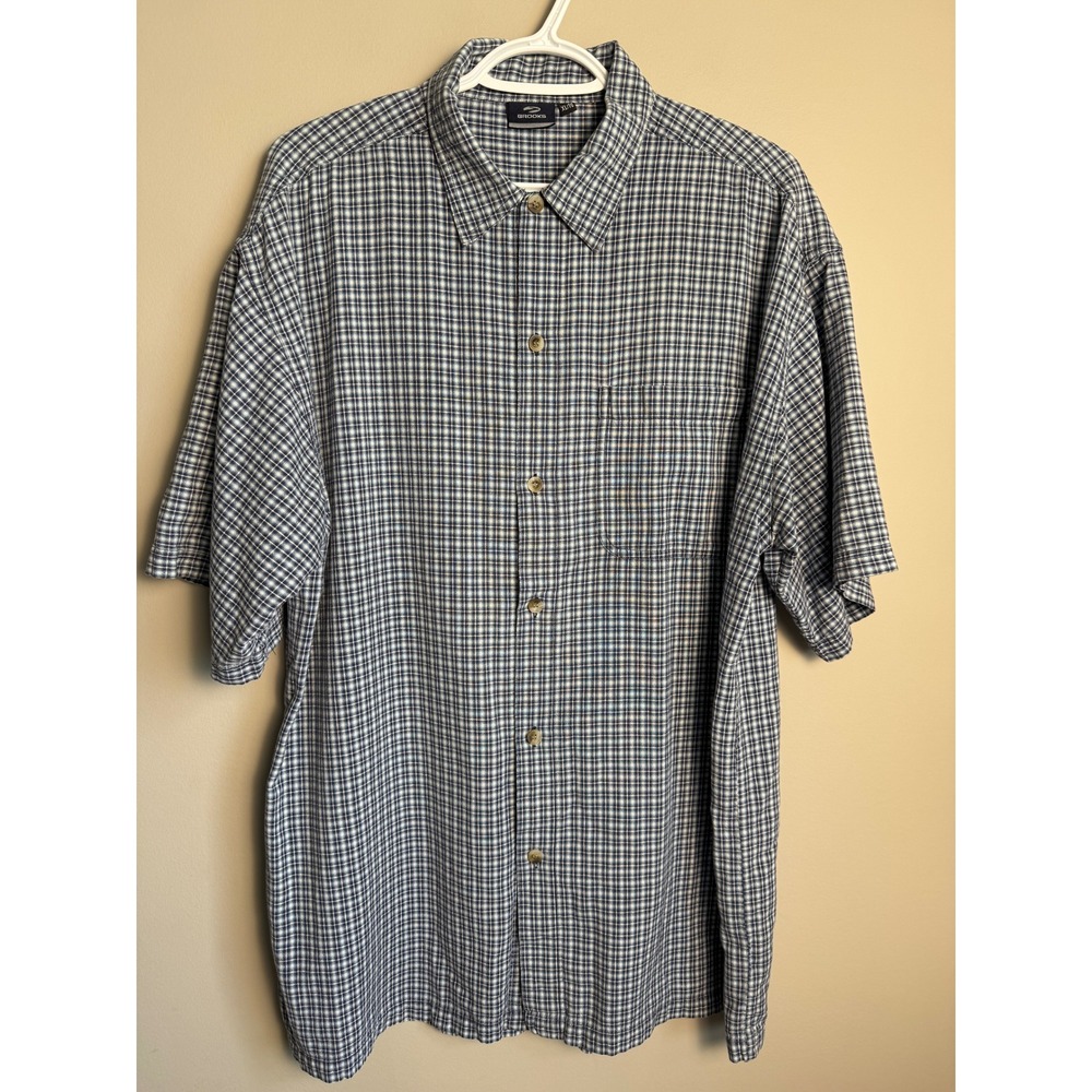 Brooks Plaid Short Sleeve Button Up Shirt XL Blue Dadcore Gorpcore Vintage Y2K